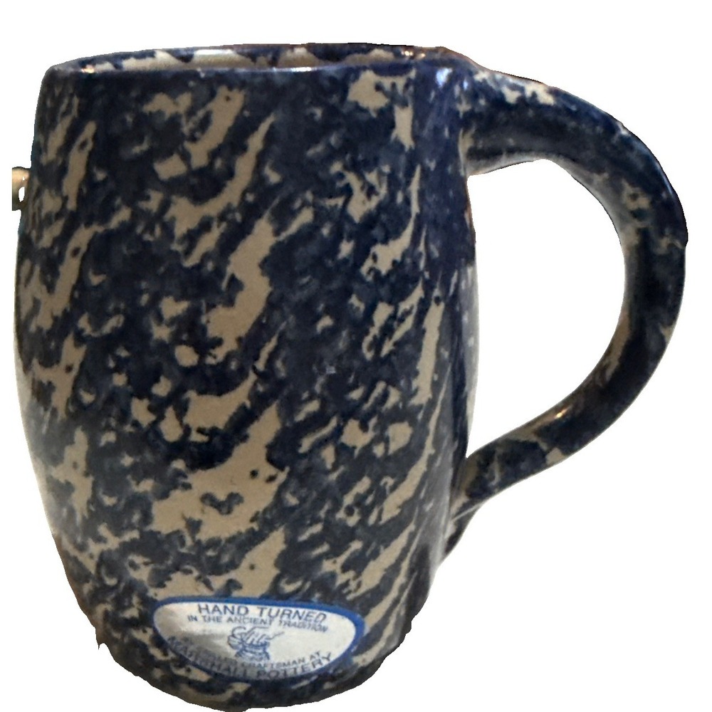 Large 6 In Master Potter New Tags Blue Spongeware Hand Turned Marshall Texas